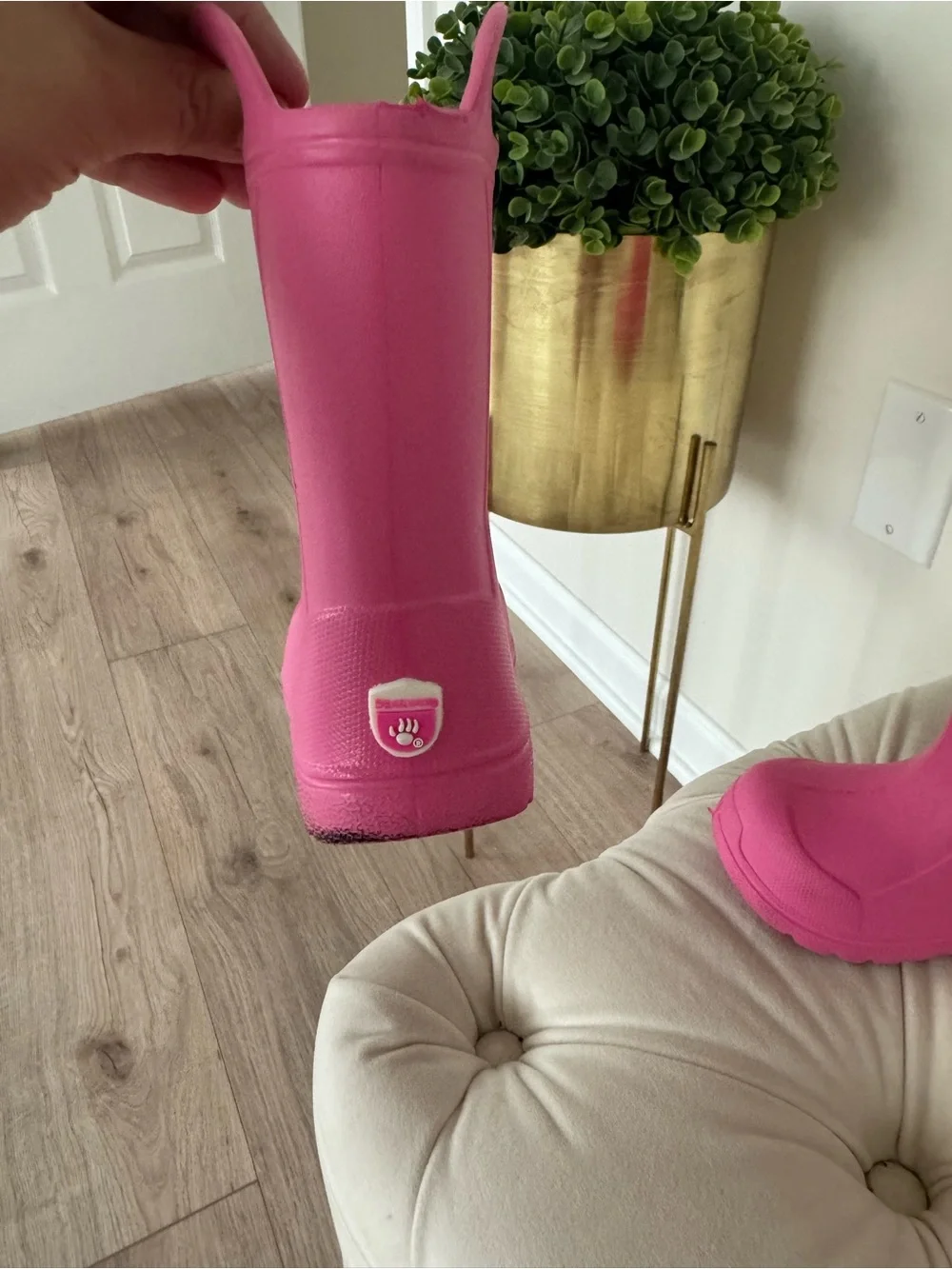 Kids Waterproof Pull-On Rain Boots in Bright Pink
